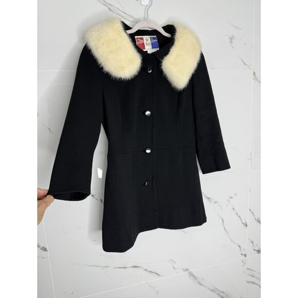 VTG Lilli Ann Knit 1960s Jacket Blazer Fur Mink Ivory Collar Sz XS/S - Picture 1 of 10